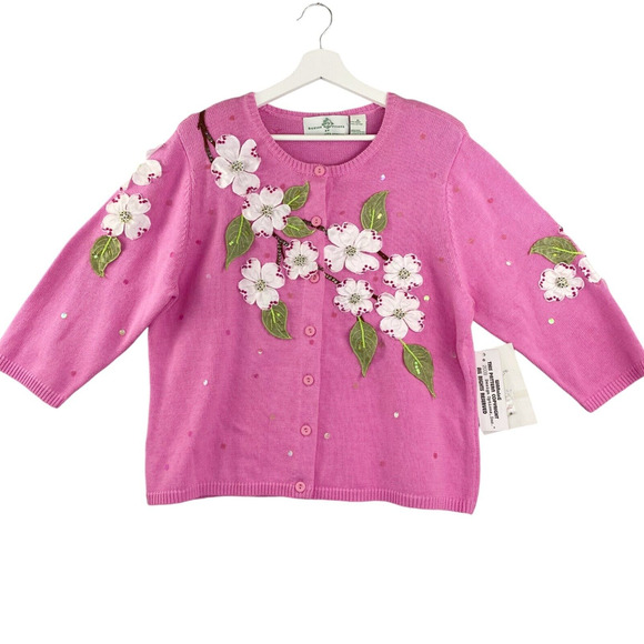 Design Options By Philip & Jane Gordon Sweater Ex-Large Pink Cardigan Sequin NEW - Picture 1 of 9